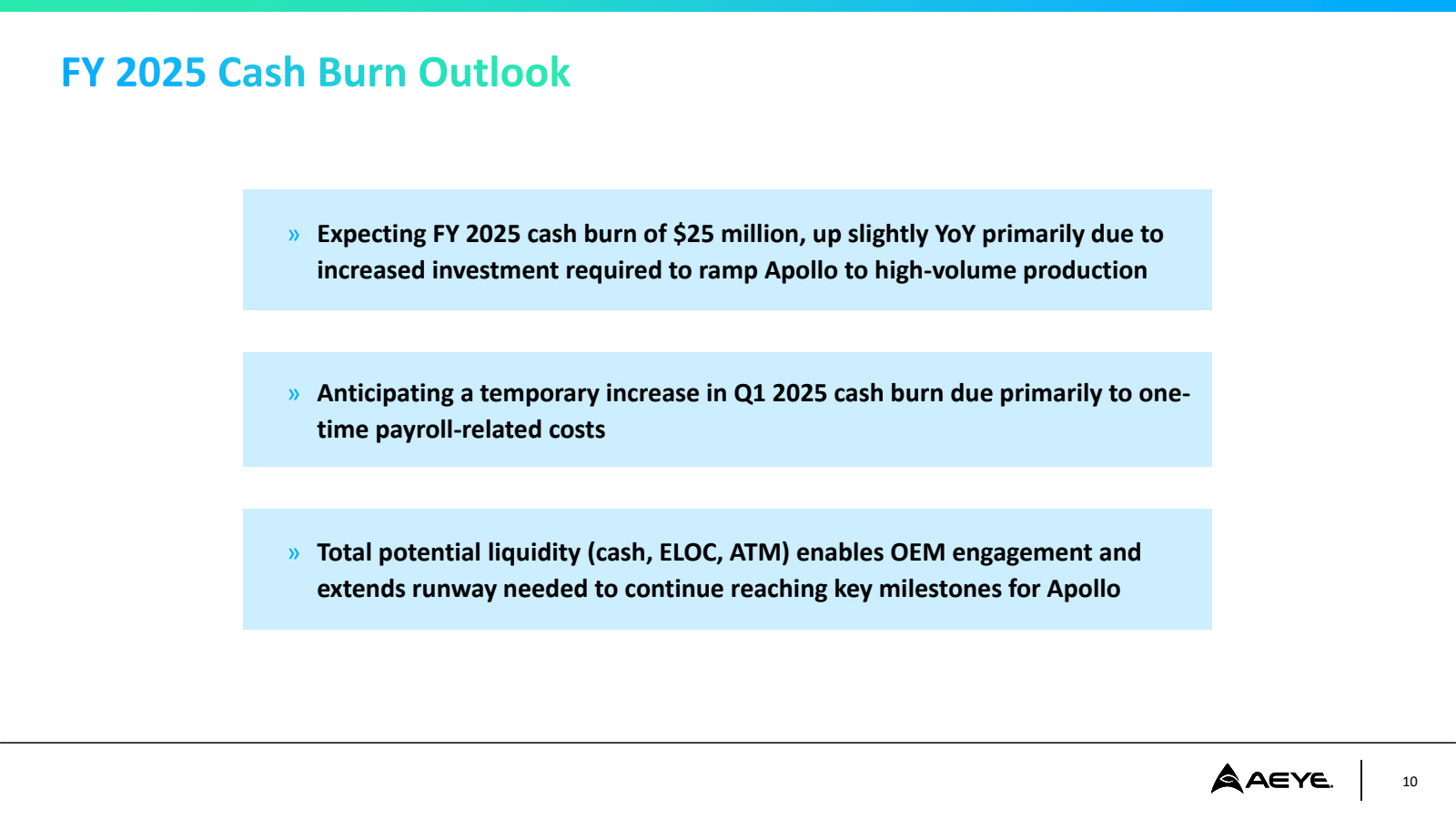 FY 2025 Cash Burn Ou