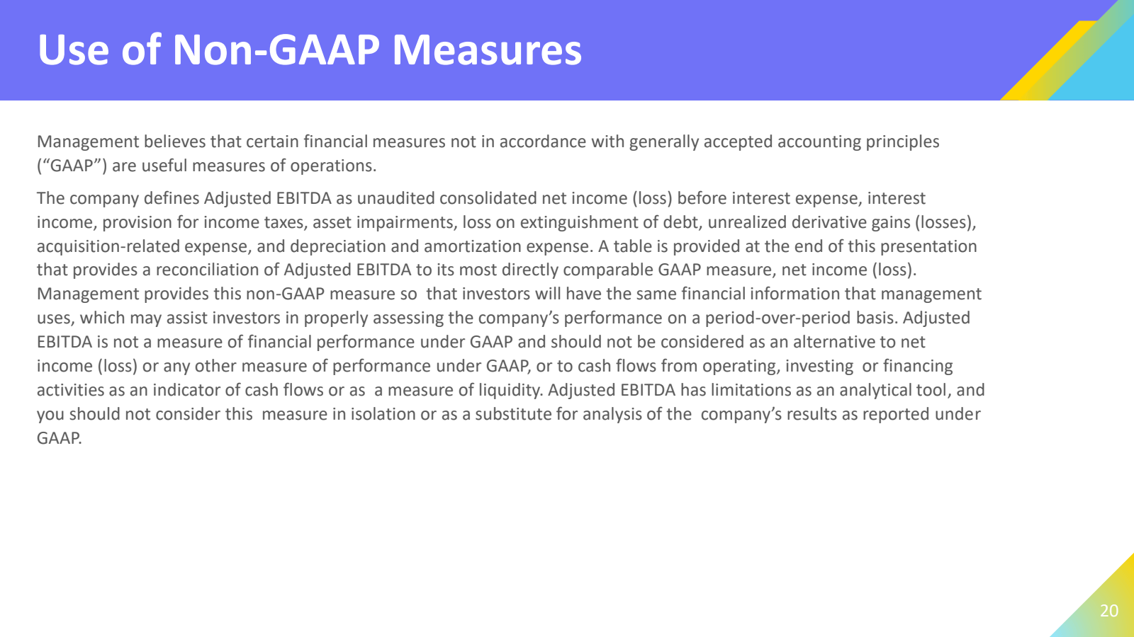 Use of Non - GAAP Me