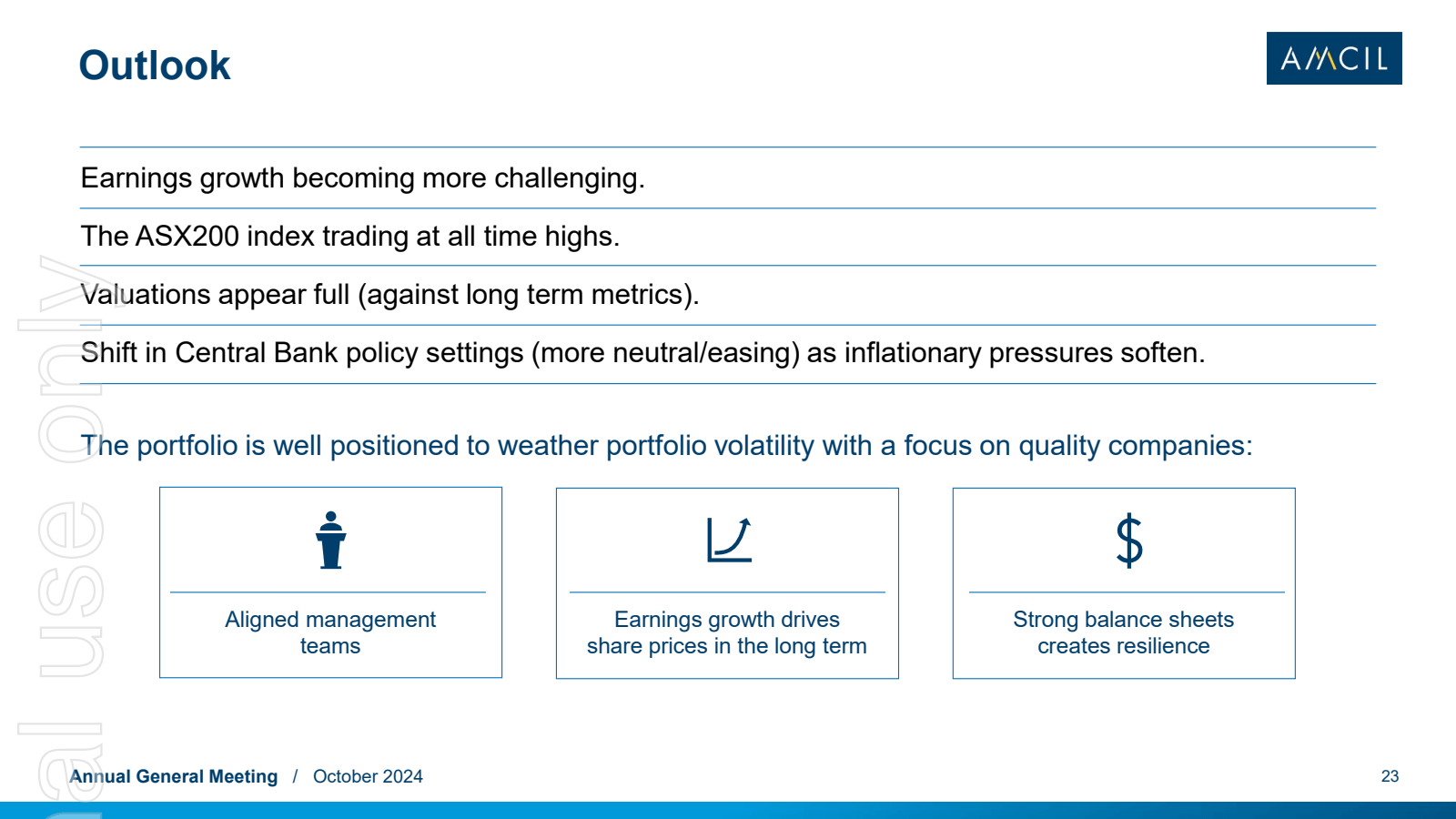 Outlook 

AMCIL 

Ea