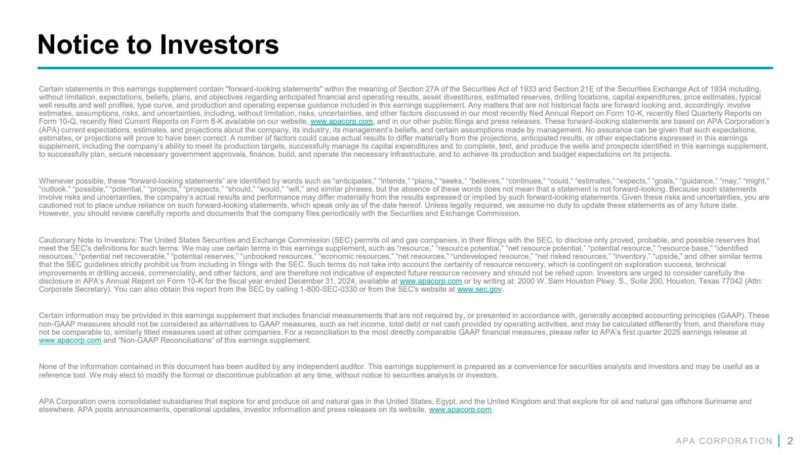 Notice to Investors 
