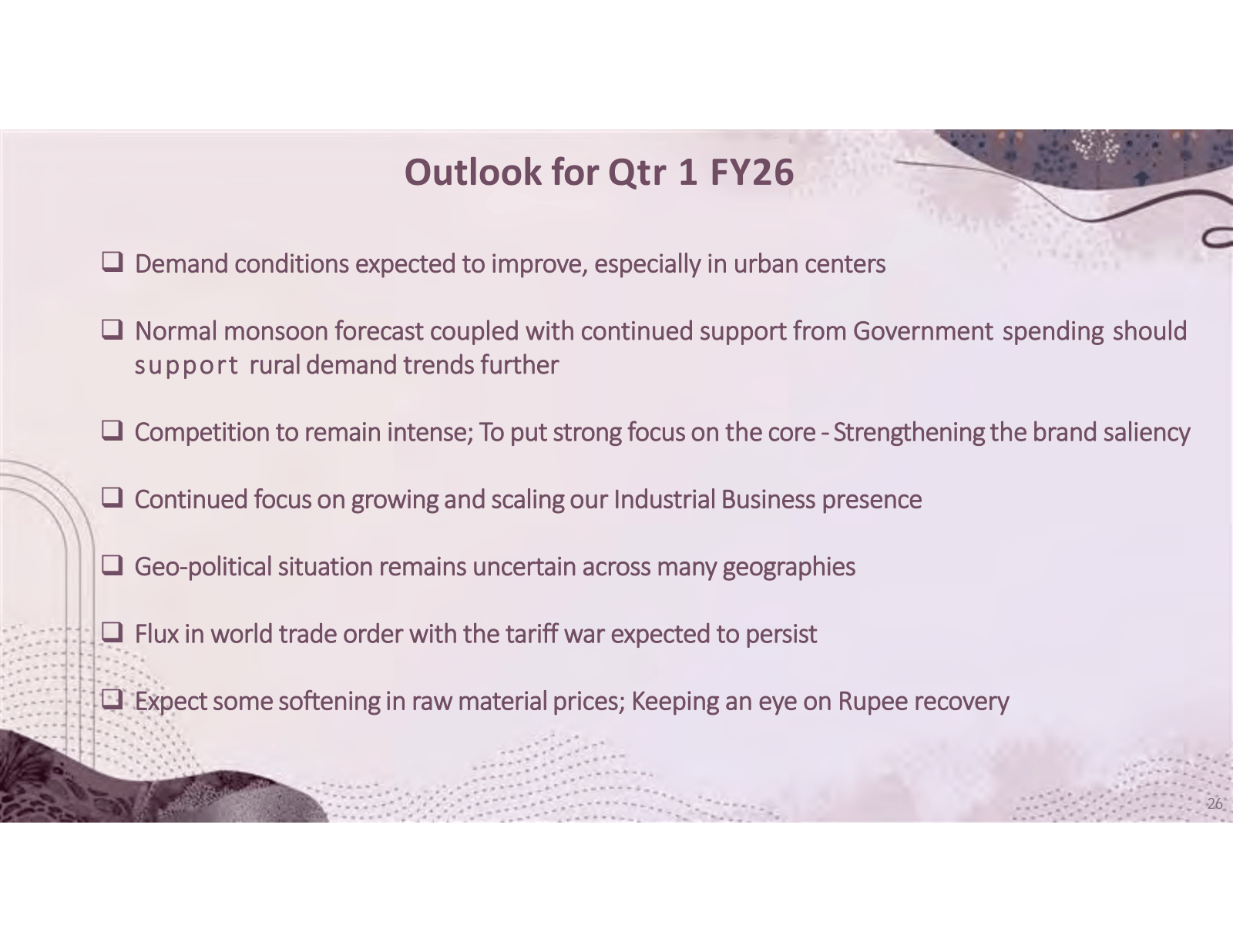 Outlook for Qtr 1 FY