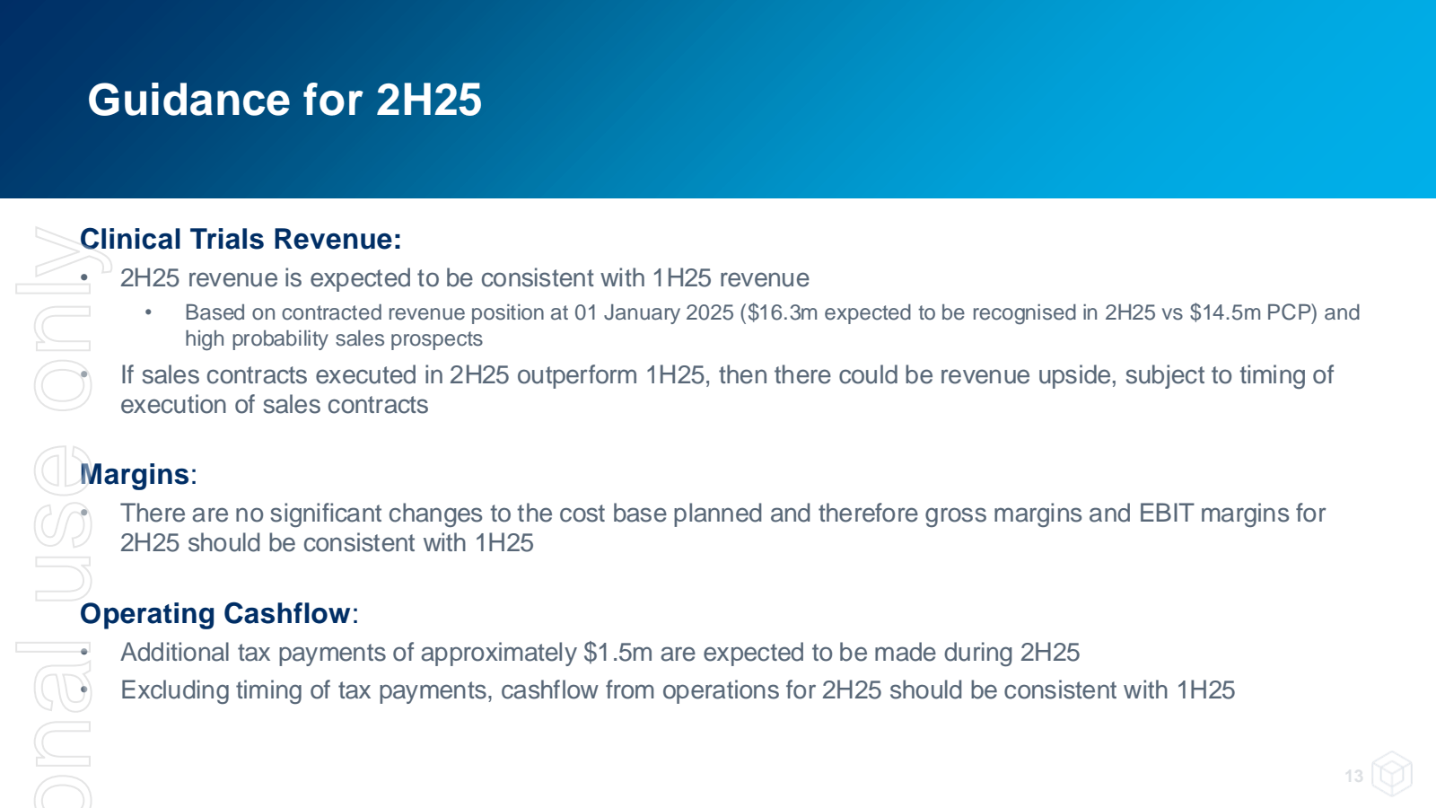 Guidance for 2H25 


