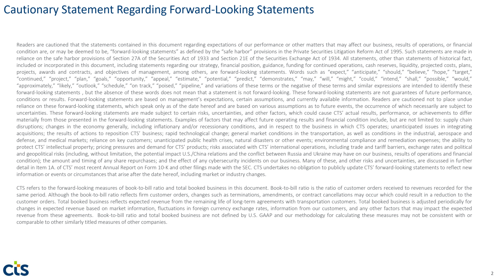 Cautionary Statement