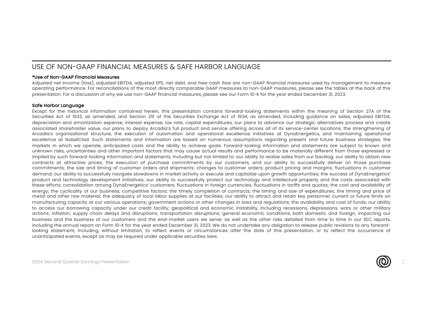 USE OF NON - GAAP FI