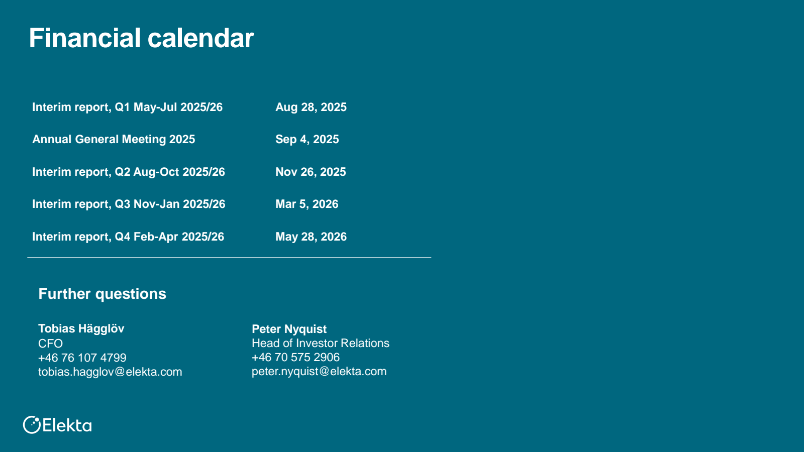 Financial calendar 
