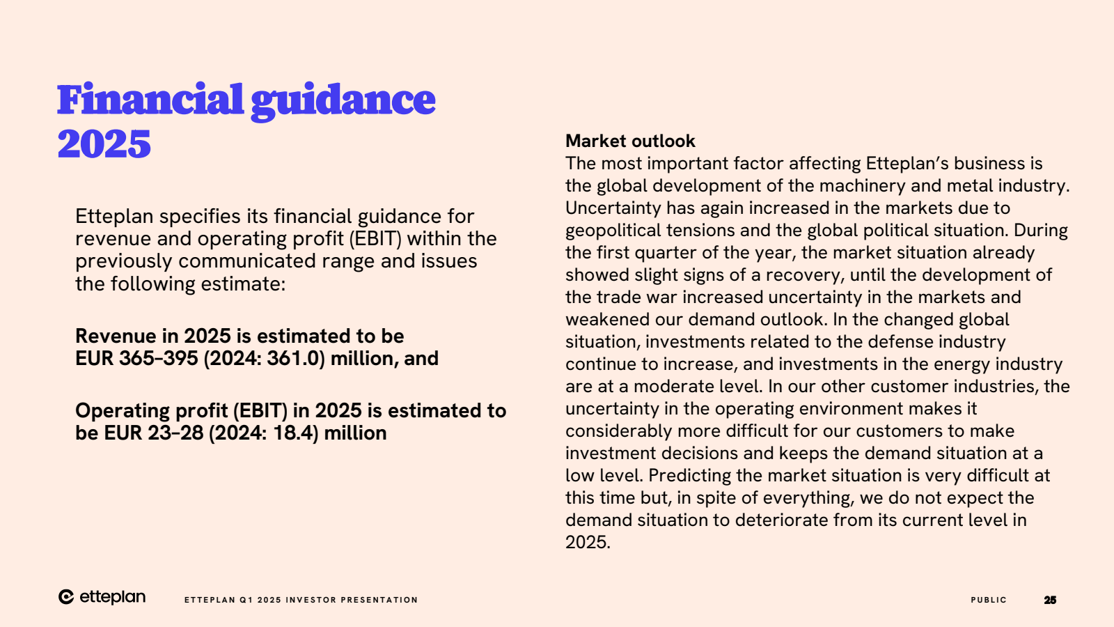 Financial guidance 
