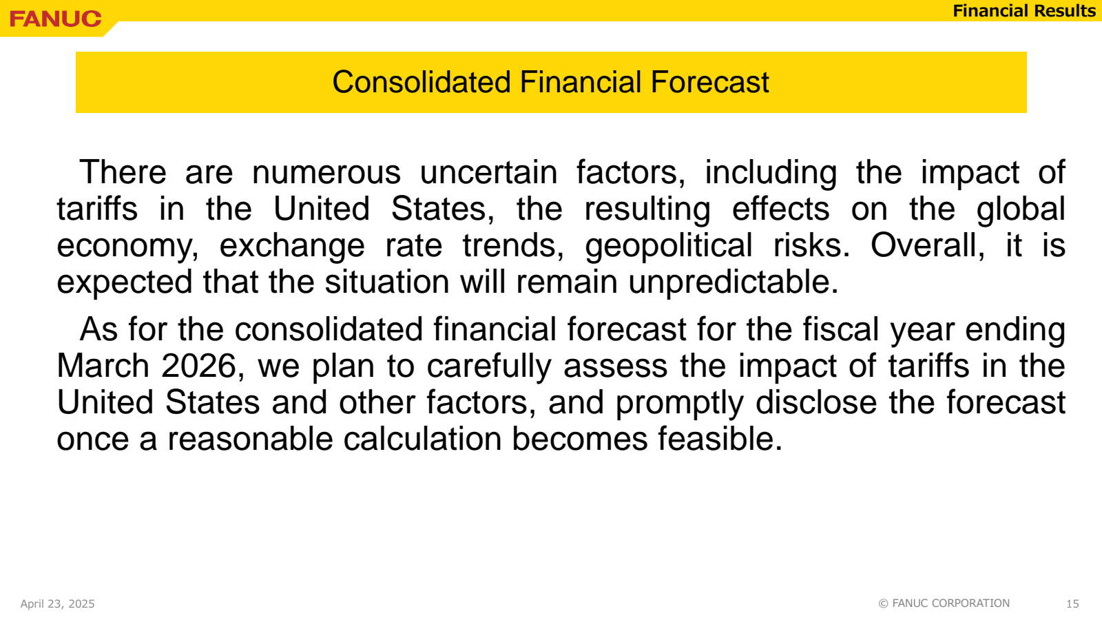 FANUC 

Financial Re