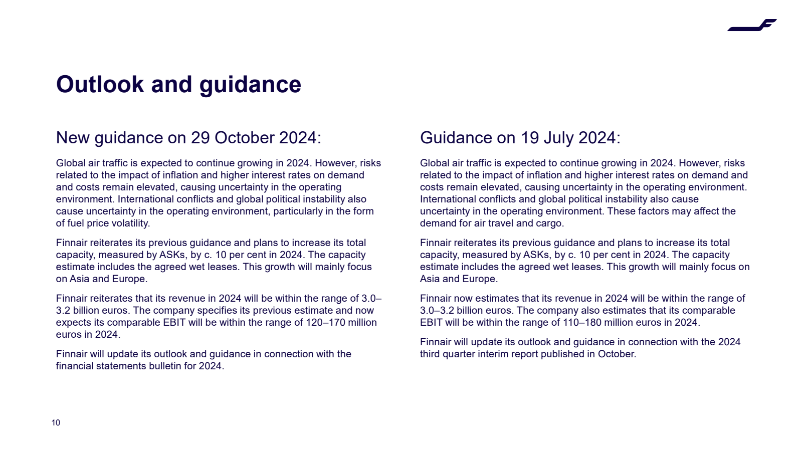 Outlook and guidance