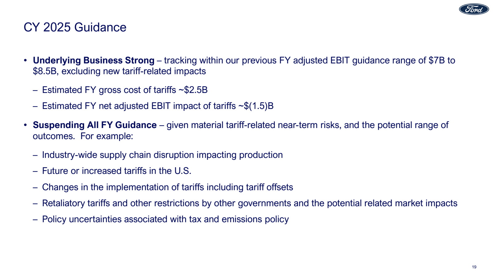 CY 2025 Guidance 

•