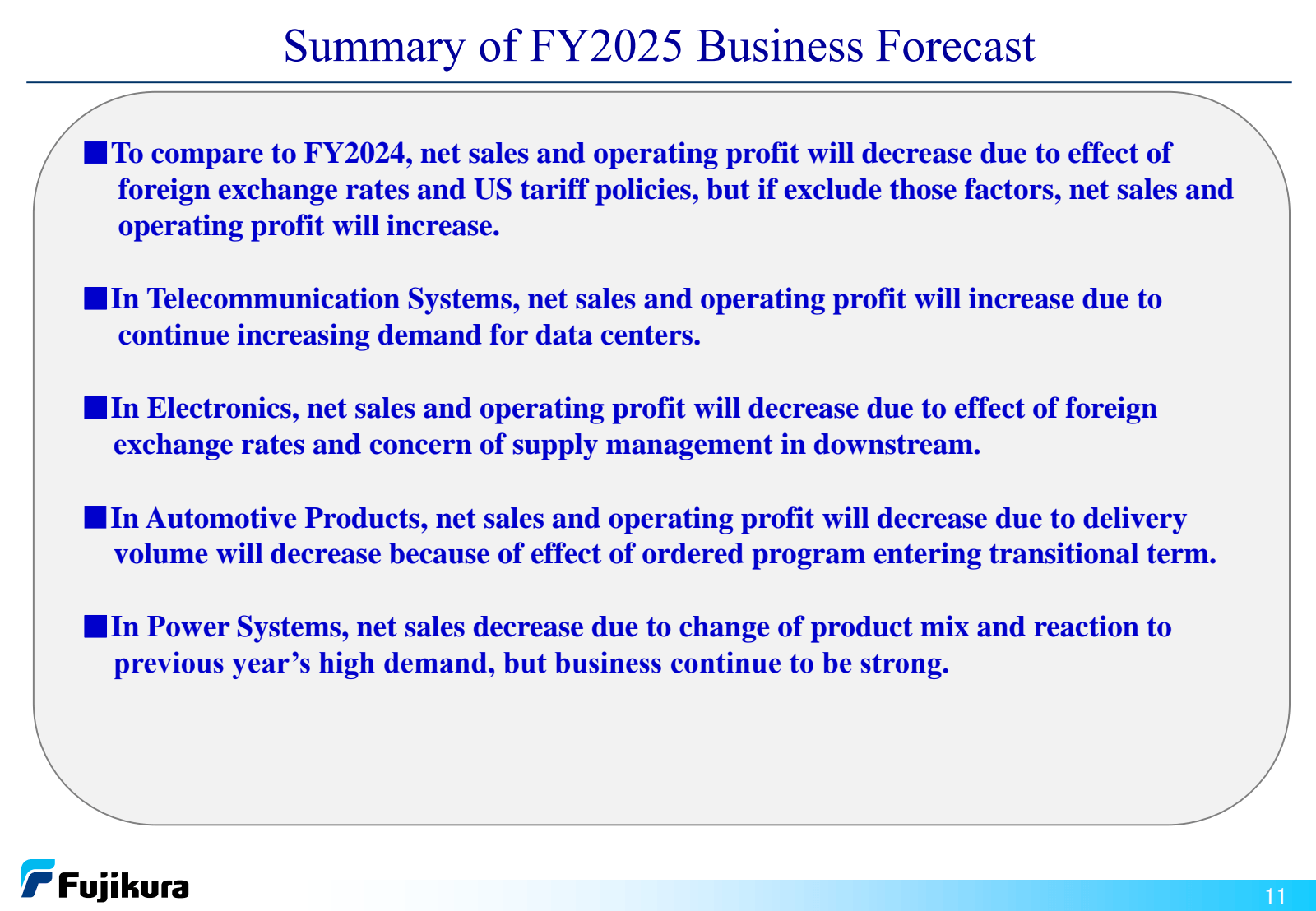Summary of FY2025 Bu