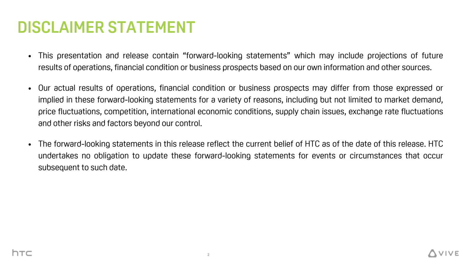 DISCLAIMER STATEMENT