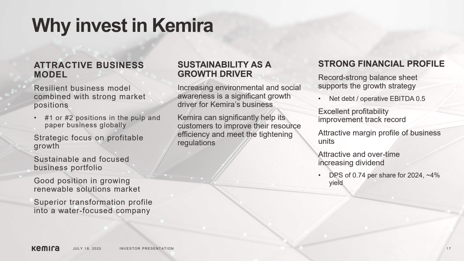 Why invest in Kemira