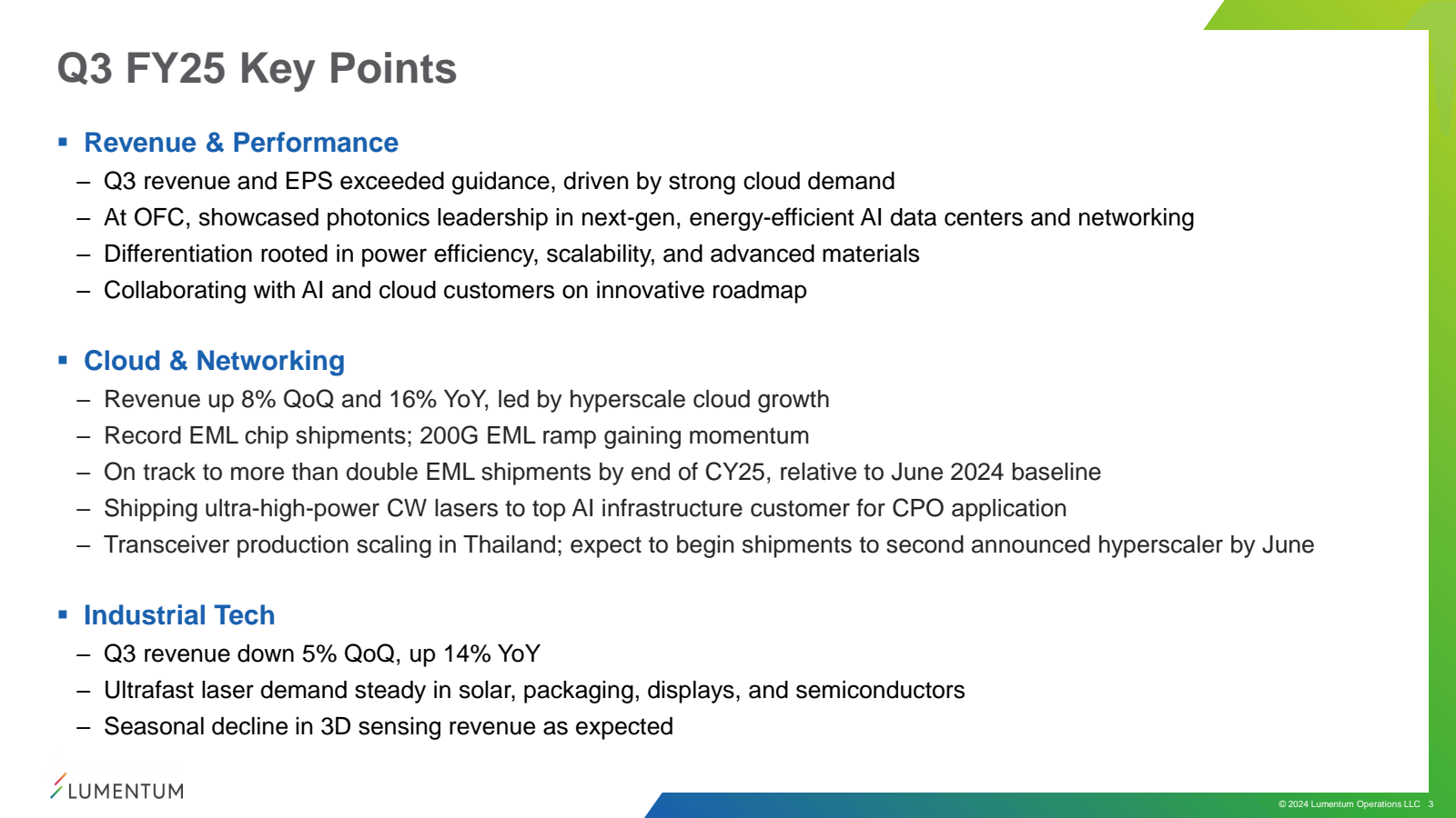 Q3 FY25 Key Points 
