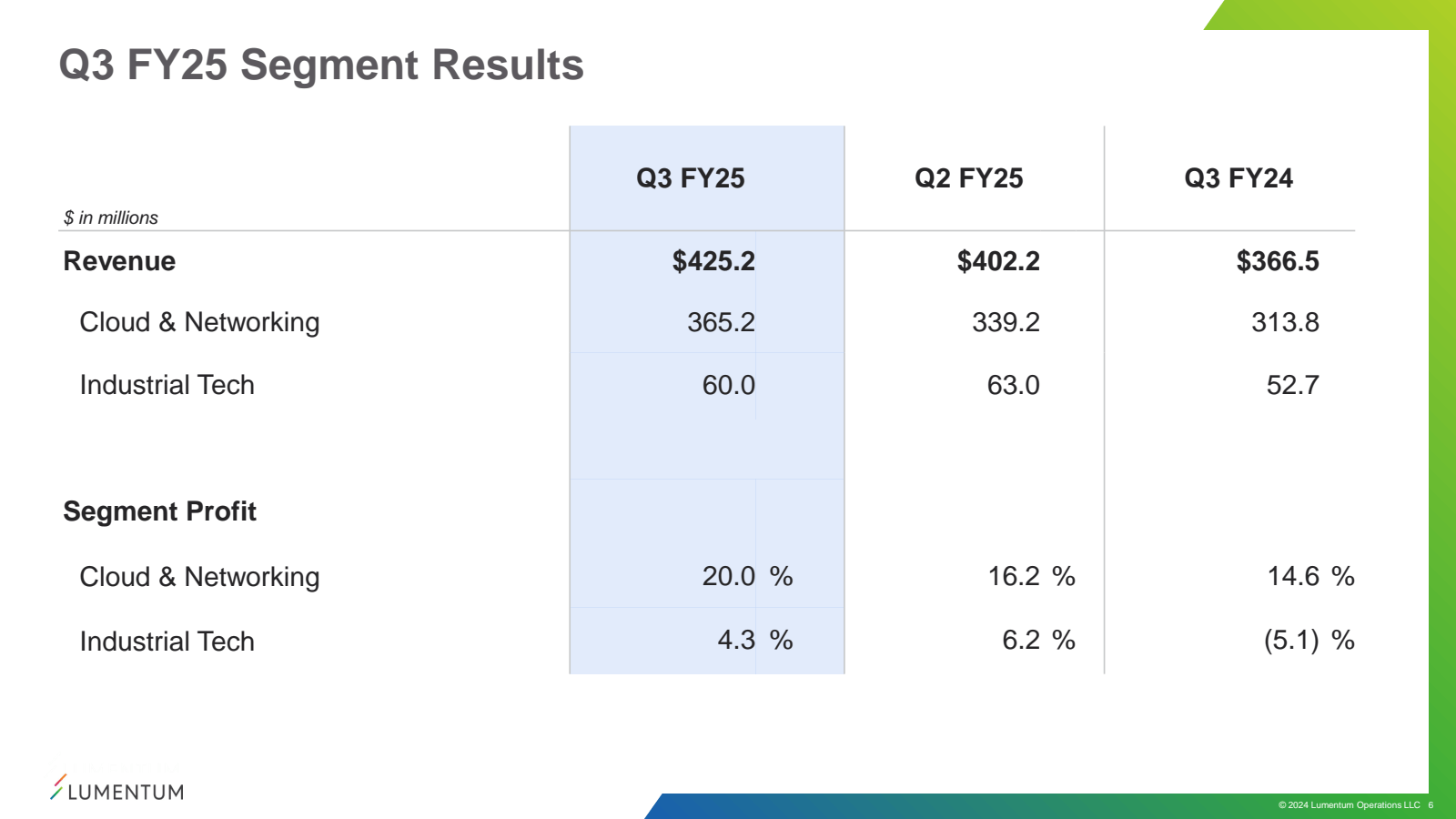 Q3 FY25 Segment Resu