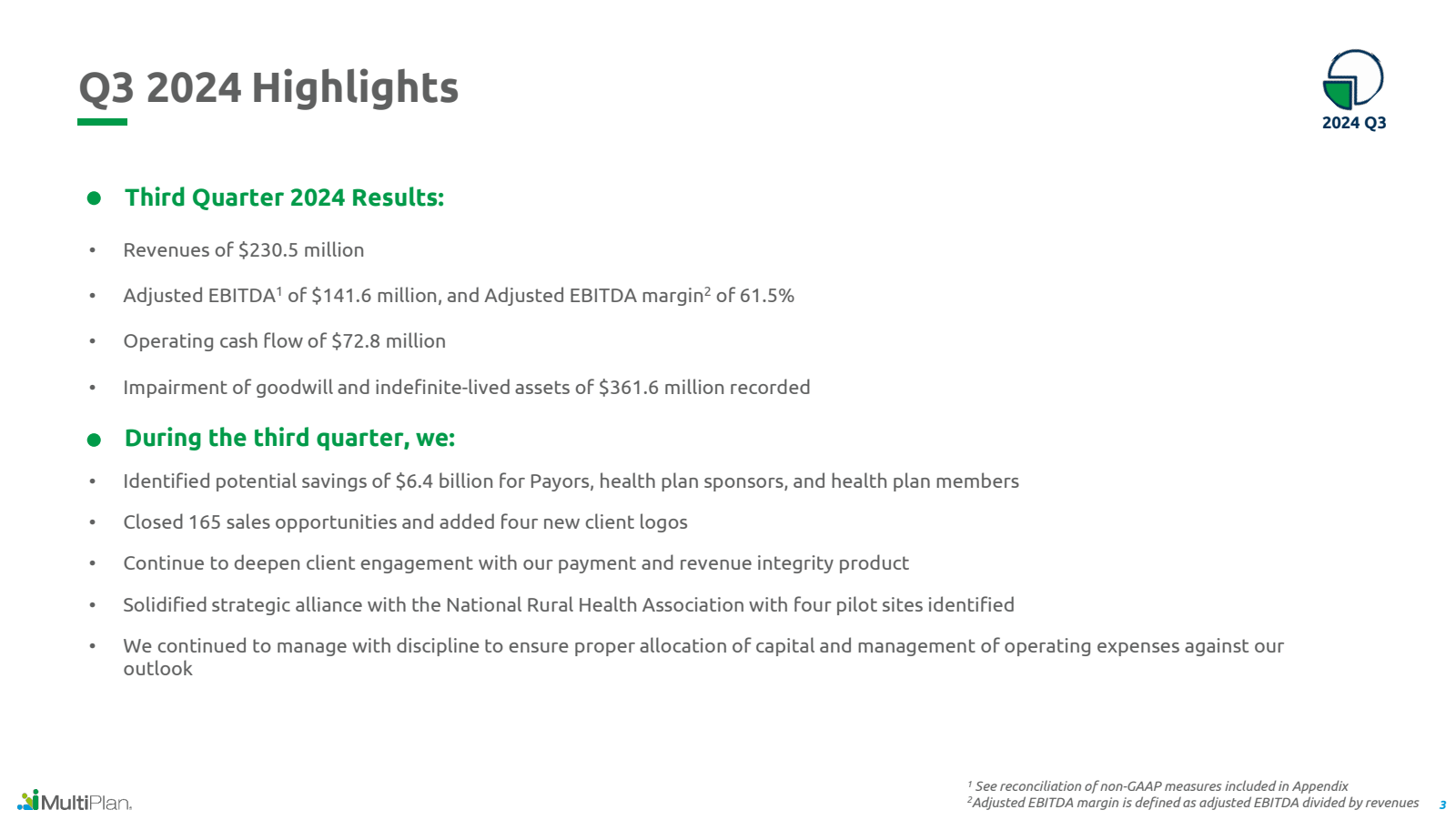 Q3 2024 Highlights 
