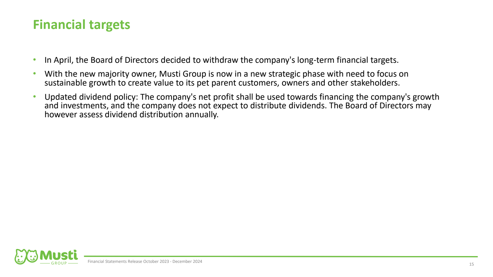 Financial targets 

