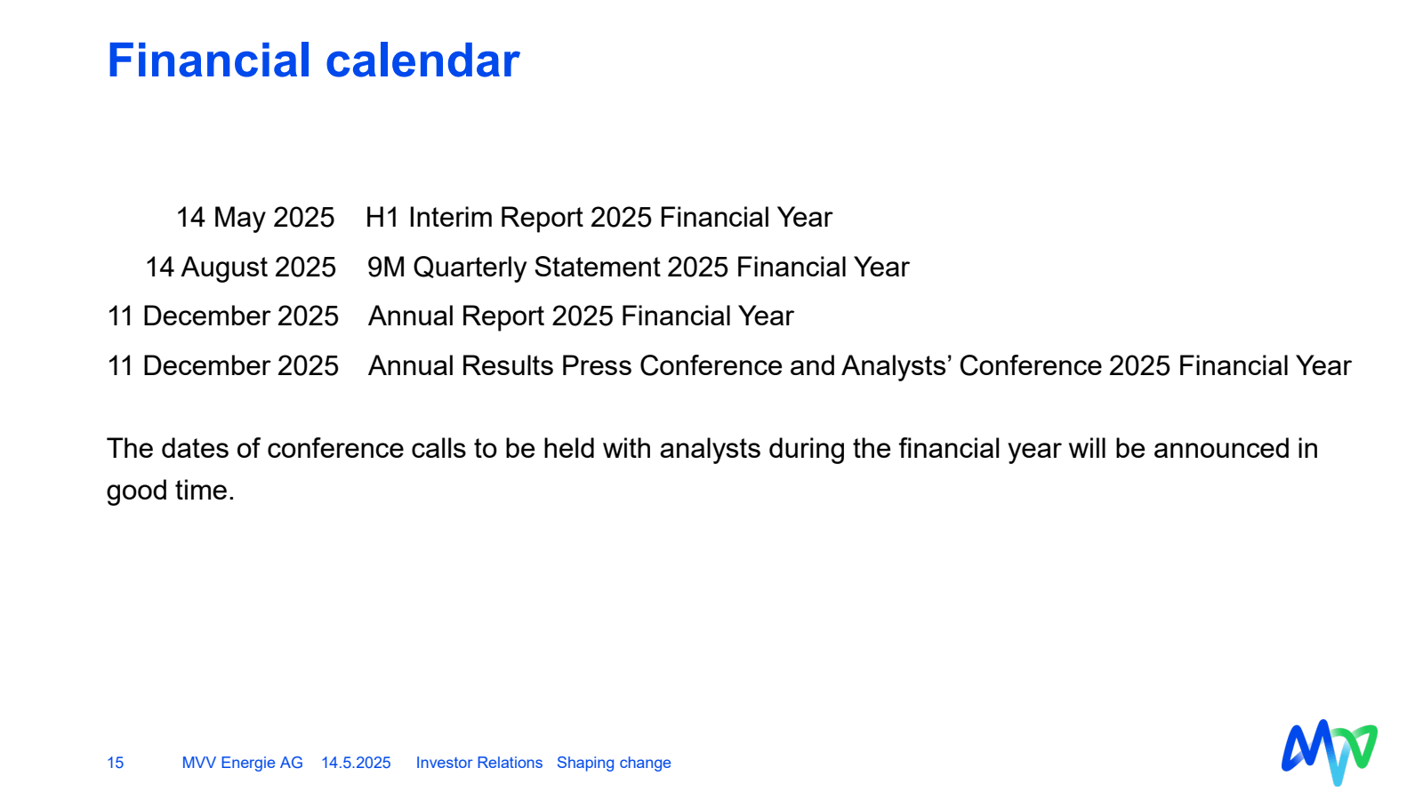 Financial calendar

