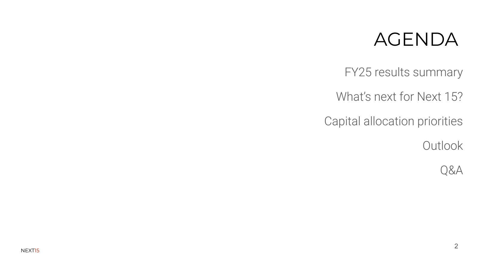 NEXT15 

AGENDA 

FY