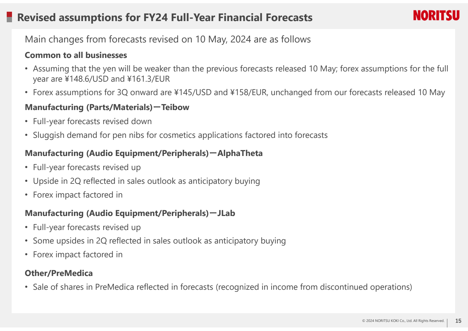 Revised assumptions 