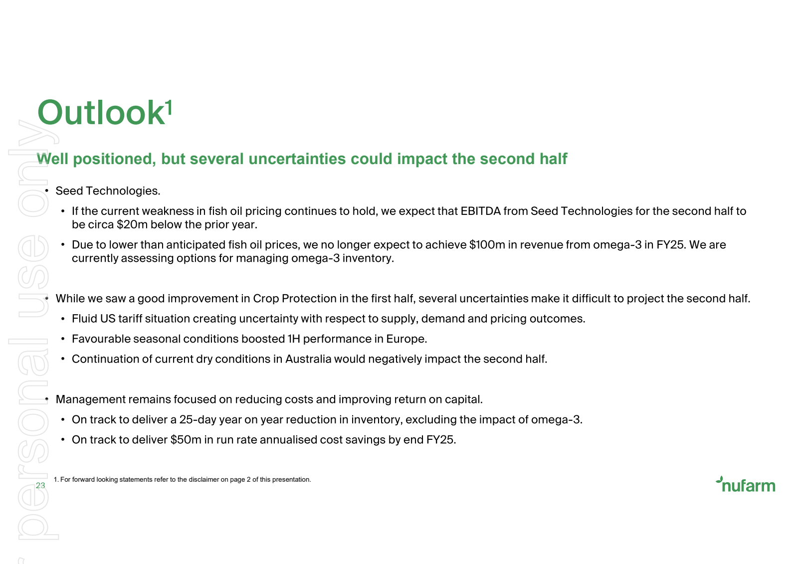 Outlook¹ 

Well posi