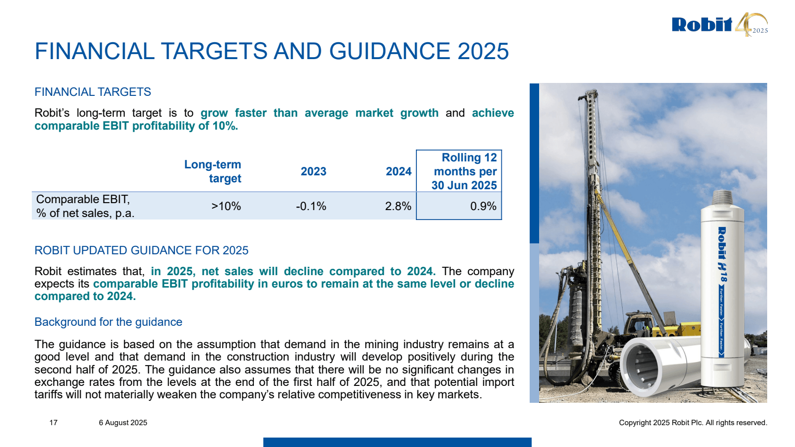 FINANCIAL TARGETS AN