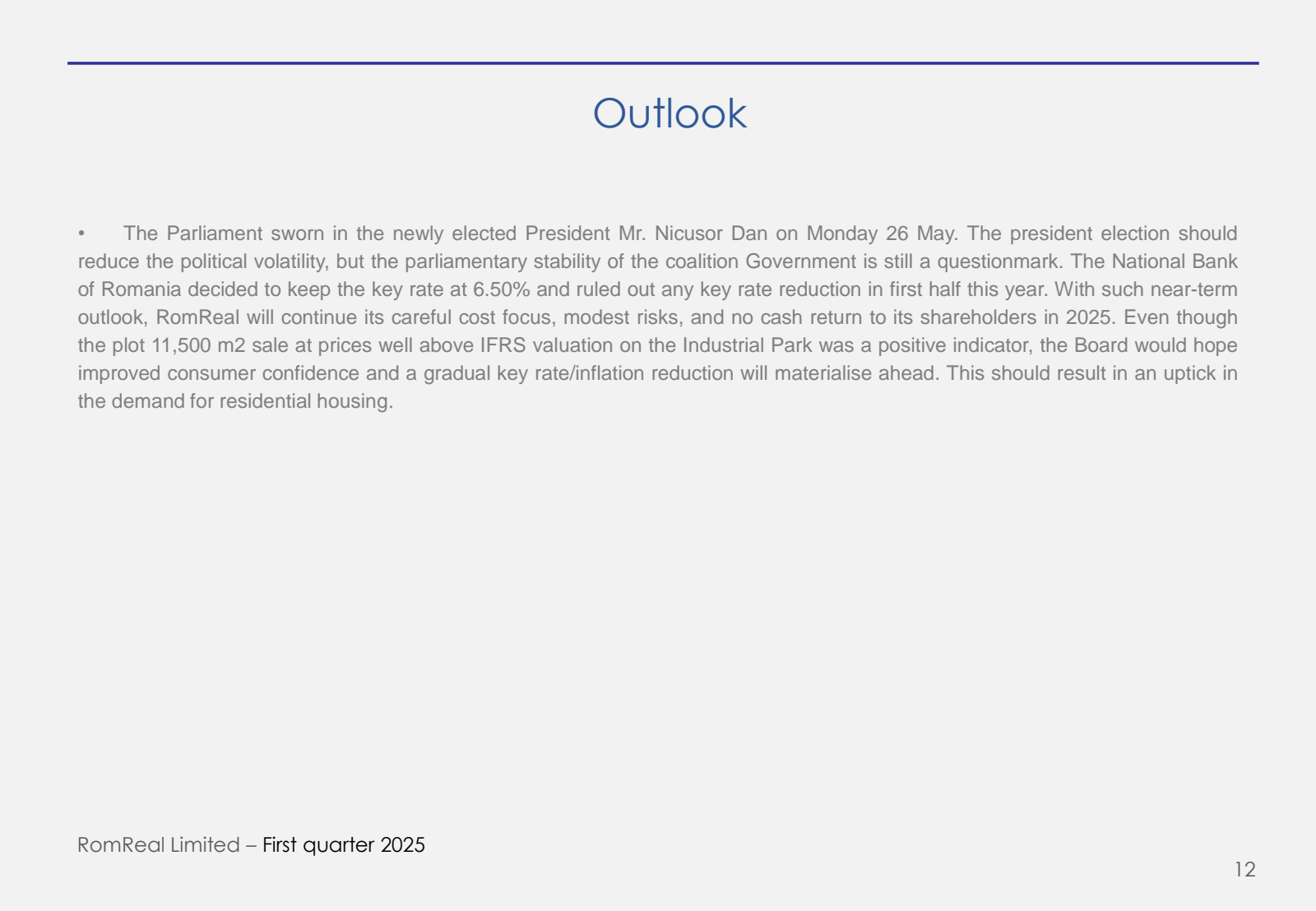 Outlook 

• 

The Pa