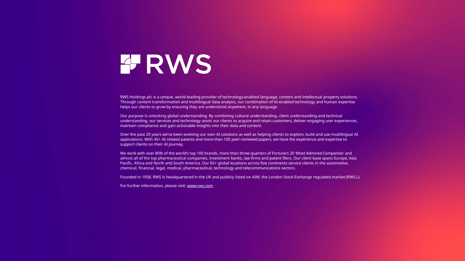 RWS 

RWS Holdings p