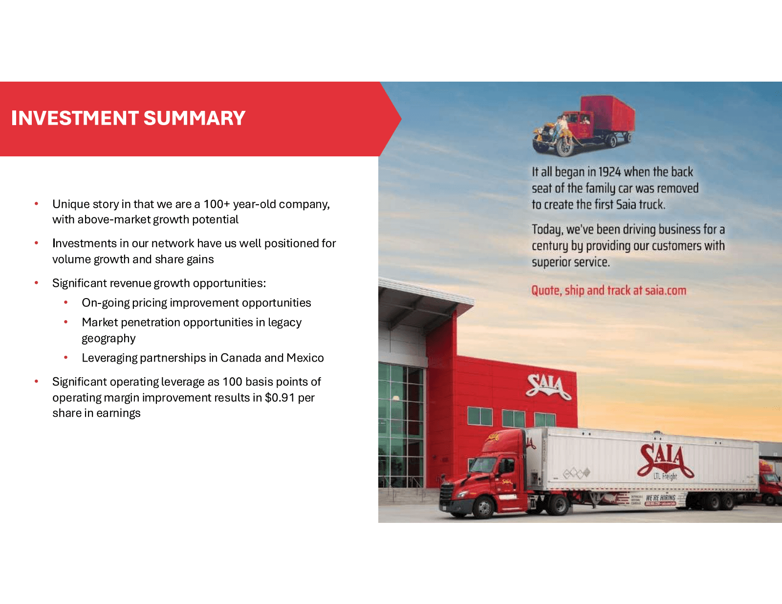 INVESTMENT SUMMARY

