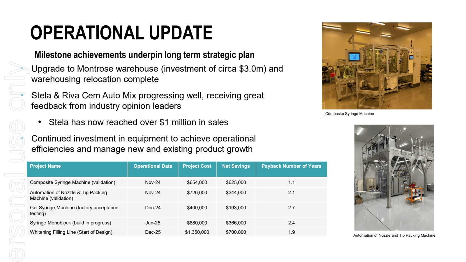 OPERATIONAL UPDATE 
