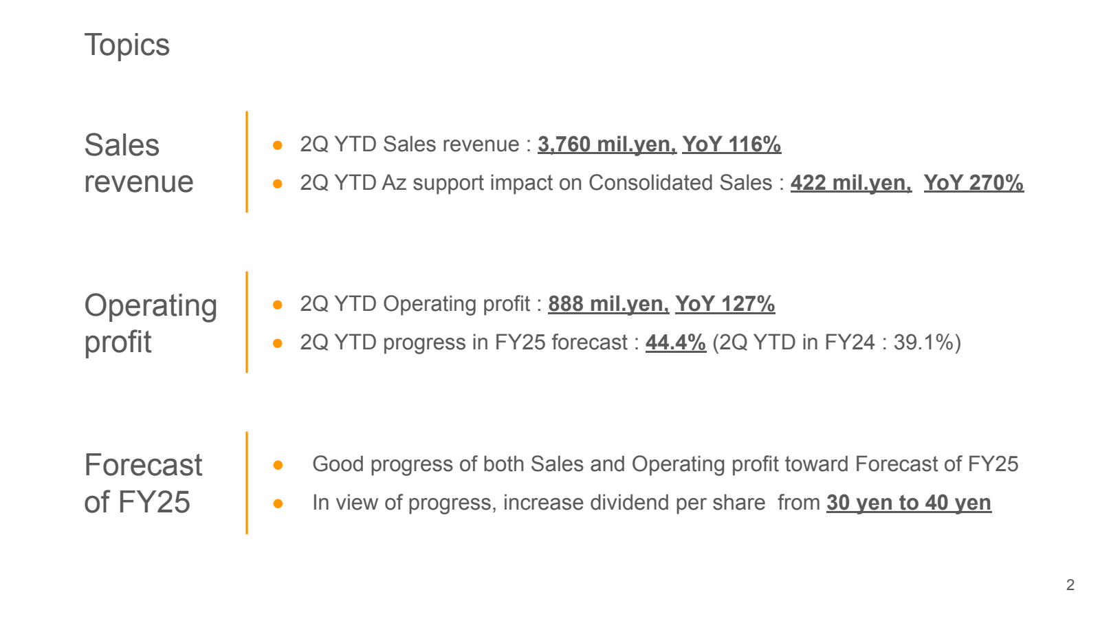 Topics

Sales

• 2Q 