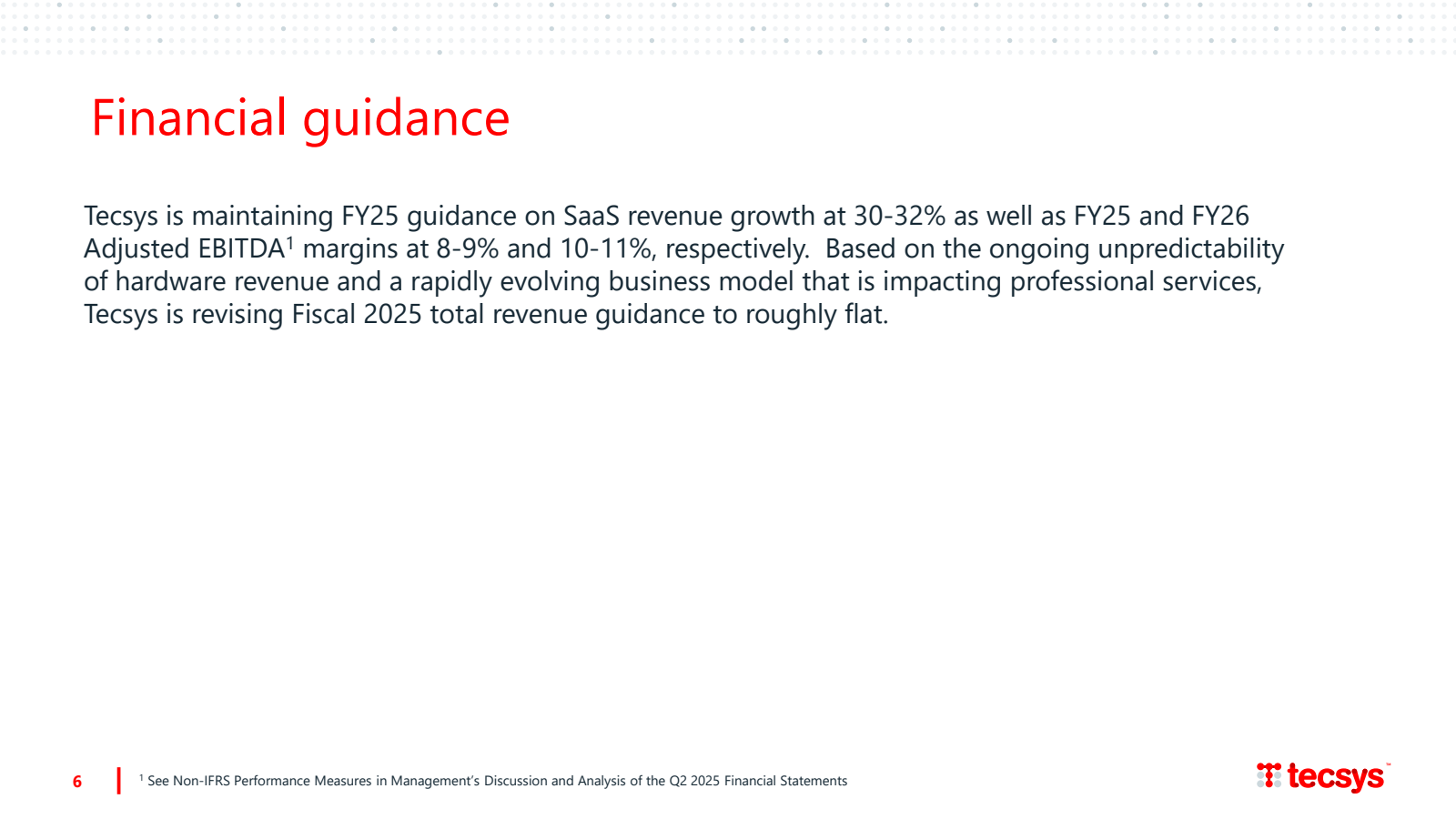 Financial guidance 
