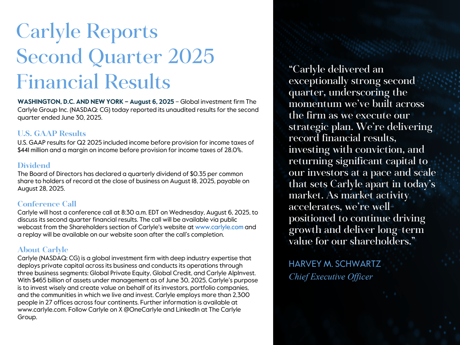 Carlyle Reports Seco