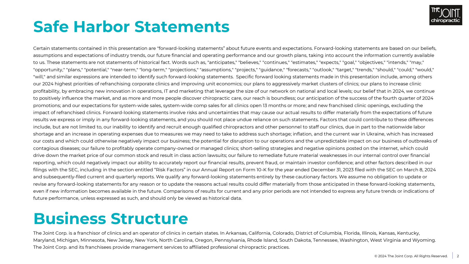 Safe Harbor Statemen