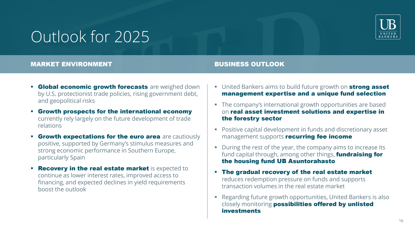 Outlook for 2025

MA