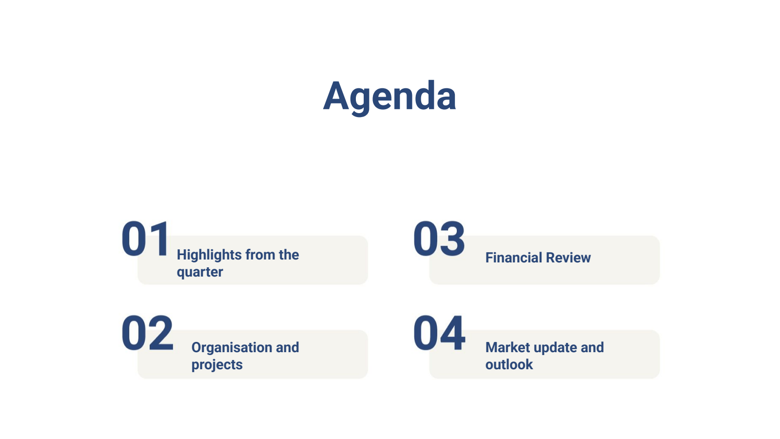 Agenda 

01 

03 

H