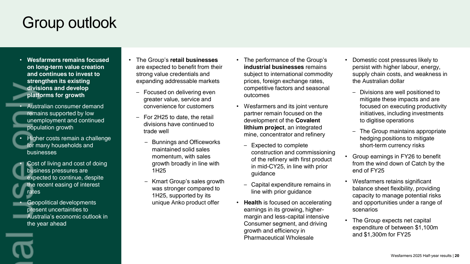 Group outlook 

Wesf