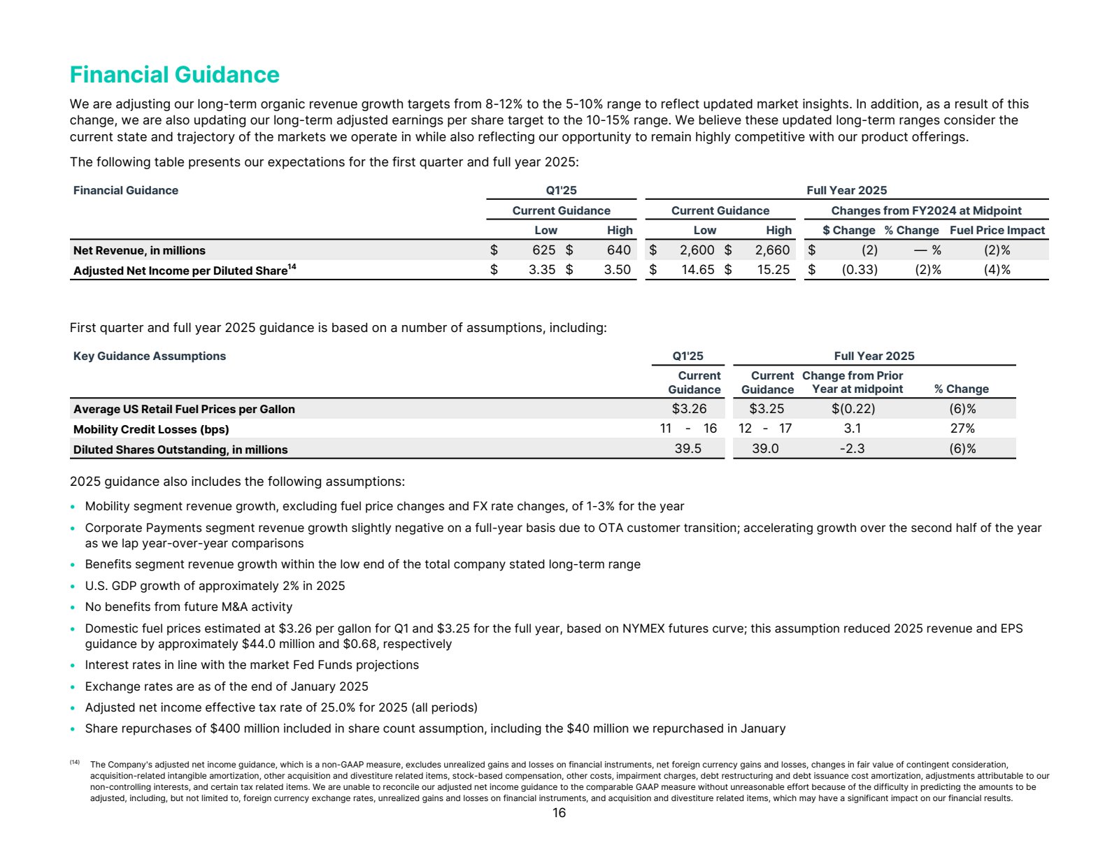 Financial Guidance 
